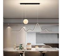 Modern Wave LED Chaners for Dining Room - Dimmable Linear Pendant Light with Remote Control, Ceiling Lamp for Kitchen Island, Hanging Fixture with Moon Light 3000-6000K