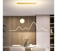 Modern Wave LED Chaners for Dining Room - Dimmable Linear Pendant Light with Remote Control, Ceiling Lamp for Kitchen Island, Hanging Fixture with Moon Light 3000-6000K