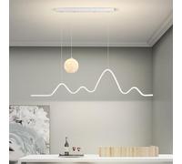 Modern Wave LED Chaners for Dining Room - Dimmable Linear Pendant Light with Remote Control, Ceiling Lamp for Kitchen Island, Hanging Fixture with Moon Light 3000-6000K