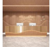 Modern Wave-Panel Reception Desk with Customizable Logo & LED Lighting, Front Counter with Lockable Drawer for Salon, Office, Retail Spaces,C,140x60x100cm
