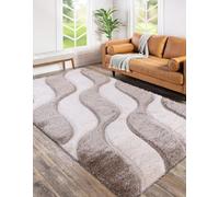 Modern Wave Pattern Rug Geometric Swirl Carpet High Pile, Soft 3D Shaggy Area Rug for Living Room, Bedroom & Lounge Non-Shedding Easy Care (Brown, 120 cm × 170 cm = 3.94 ft × 5.58 ft)