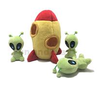 MODERN WAVE - Squeaky Plush Dog Toy Aliens Spaceship - Interactive Hide and Seek Squirrel Type Puzzle Toy for Dogs Small Size