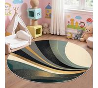 Modern Waves Stripes Round Area Rug for Indoor 90 cm, Minimalist Abstract Art Low-Pile Washable Round Rugs, Non-Slip Circle Rugs for Teens Boys Girls Bedroom, Multicoloured