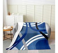 Modern Wavy Circles Design Flannel Fleece Throw Blanket for Sofa Single 50x60 Inch Blue Grey Bed Blanket Decor Geometric Circle Swirl Fuzzy Blanket Abstract Art Plush Blanket