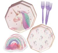 Modern Whimsy 96 pcs Unicorn Plates & Rainbow Napkins | Rainbow Unicorn Birthday Decorations | 3, 4, 5 Year Old Girl Birthday Decorations | Pastel Paper Plates & Party Supplies (Serves 24)