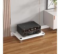 Modern White 1 Level Torre Rack for Home Theater Stainless Steel & Glass AV Stand HiFi Audio Support Multimedia Storage for Living Room & Entertainment Center