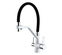 Modern White 3-Way Kitchen Faucet with 360° Swivel Pull-Down Shower Head, 4-in-1 Mixer for Water Filter Sink, Dual Lever Design, Stylish & Functional