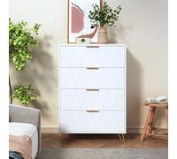 Modern White 4-Drawer Storage Chest with Metal Handles - Stylish Bedroom Dresser for Adults Ideal for Hallway & Living Room - 60 x 34 x 91 cm Furniture Solution