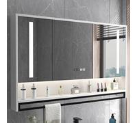 Modern White Bathroom Cabinet with LED Mirror Wall-Mounted Storage with 3 Doors Anti-Fog Function Space-Saving Design 90x75x12cm