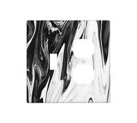 Modern White Black Marble Ink Abstract Art 2 Gang 1 Toggle/Duplex Combo Outlet Light Switch Cover Wall Plate Electrical Faceplate Decorative Dual Device Switchplate