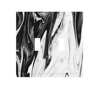 Modern White Black Marble Ink Abstract Art 2 Gang Double Toggle Outlet Light Switch Cover Wall Plate Electrical Faceplate Decorative Dual Device Switchplate