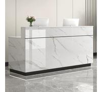 Modern White & Black Reception Desk with Locking Storage Cabinet Stylish Front Counter for Office & Lobby 100x50cm Efficient Customer Service Solution Simple Design.
