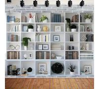 Modern White Bookshelf Photography Backdrop Green Plant Bookcase Office Decoration Backdrop Home Office Decoration Backdrops Kids Adults Portrait Shoot Vinyl Photo Studio Props (White, 5x3feet)
