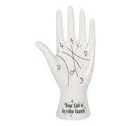 Modern White Ceramic Palmistry Hand Ornament - 19.5cm x 10.5cm (1 Pc.) - Chic Design with Metallic Gold Astrology Symbols, 'Your Fate is in Your Hands' Text, Versatile for Holding Rings & Accessories
