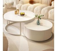 Modern White Circle Coffee Tables Set of 2, Extendable Design for Living Room, Stylish Home Decor, 70x45cm & 60x35cm, Versatile Furniture for Small Spaces