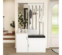 Modern White Coat Rack with Shoe Bench Freending Hallway Wardrobe Set with Mirror & Hoo Entryway Sto Solut for Bedroom & Living Room (180x40x100cm)
