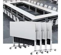 Modern White Conference Table Set of 4 Folding Mobile Meeting Desk with Flip Top for Office Ideal for Training Seminars and Collaborative Spaces.