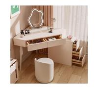 Modern White Corner Vanity Table with Mirror Compact Makeup Desk with 5 Drawers Stylish Dressing Table for Home SpaceSaving Makeup Station