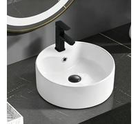 Modern White Countertop Sink, Sturdy Ceramic Bathroom Sink, Round Basin for Vanity