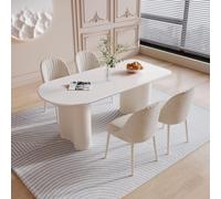 Modern White Dining Table Set - 55" Kitchen Table with Chalkboard Top & Curvy Legs Seats 4-6 People - Stylish Dining Room Furniture for Family Gatherings
