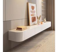Modern White Floating TV Cabinet Wall Mounted 200CM Solid Wood Unit Slish Suspended Design Space Saving Sto for Living Room Contemporary TV nd Solut.