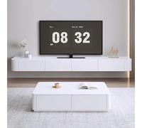 Modern White Floating TV Cabinet55.1 TV Stand Unit with StorageStylish Media Wall Console for Living Room & OfficeContemporary Entertainment Center