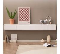Modern White Floating TV CabinetWallMounted TV Unit with Drawers Stylish Suspended Bench for Living Room 63" Rubber Wood Entertainment Center Contemporary Design