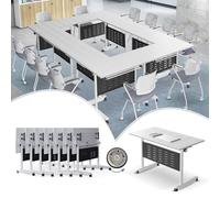 Modern White Folding Conference Table Mobile Flip Top Meeting Table for 210 People Office Training & Workshop 55.1" L x 23" W SpaceSaving Portable Design