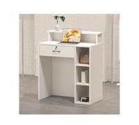 Modern White Front Desk with Lockable Drawers, Small Cashier Table for Salon, Lobby & Office, Features Cable Grommet, 80cm/31.5in Checkout Reception Counter