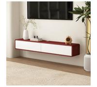 Modern White Gloss Floating TV Unit - Wall Mounted Media Cabinet Minimalist Storage with Cable Hole for Living Room 120cm Drop-down Door (Red & White)