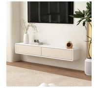 Modern White Gloss Floating TV Unit - Wall-Mounted Media Cabinet with Cable Management - Minimalist Storage for Living Room - 120cm Drop-Down Door (White Beige)