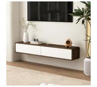 Modern White Gloss Floating TV Unit - Wall-Mounted Media Cabinet with Cable Management Minimalist Storage for Living Room Walnut Accents 120cm Drop-Down Door