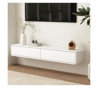 Modern White Gloss Floating TV UnitWallMountCabinet with Cable Management Minimalist Design 120 DropDown Door for Living Room Storage.