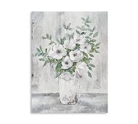 Modern White Grey Flowers Wall Pictures: Large Abstract Blossoom Grey Floral Wall Decor Wall Art Painting Framed for Bathroom Bedroom Office Living Room 12"x 16"