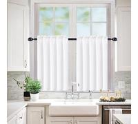 Modern White Kitchen Curtains Set of 2 Short Sheer Voile Window Treatments with Rod Pocket for Living Room Bedroom Cabinet 84 x 36 Inches Elegant Home Decor.