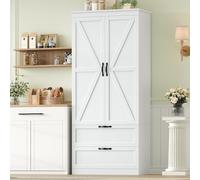 Modern White Kitchen Pantry Cabinet Tall Storage Cupboard with 2 Barn Doors Adjustable Shelves Free Standing Larder Unit for nized Kitchen Storage