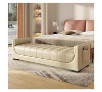 Modern White Leather Storage Bench with Armrests & Pockets - Upholstered Small Entryway & Bedroom Stool, Perfect for Shoe Changing & nizing