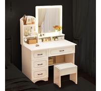 Modern White Makeup Table with Adjustable LED Lighted Mirror Makeup Station with Stool Perfect Vanity Desk for Beauty Enthusiasts Mirror Design