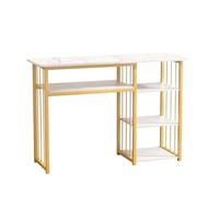 Modern White Marble Manicure Table with Open Shelves - Sturdy Nail Tech Desk for Professional Salon & Home Use Spacious Workstation for Nail Artists