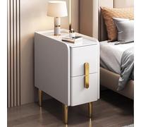 Modern White Nightstand with 2 Drawers, Metal Legs, Slim Design, Solid Wood Structure, Ideal for Bedroom and Living Room (40x40x50cm / 16x16x20inch)
