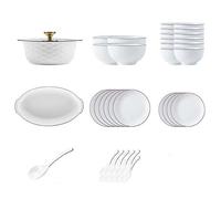 Modern White Porcelain Dinnerware Set Plates Bowls Spoons Tableware Service for 4 6 8 10 12 Person Microwave Safe Dishwasher Safe Home Use Housewarming Gift Stylish Minimalist