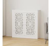 Modern White Radiator Cover CabinetStylish Heating Side Stand with 2 Doors 50x60x15cm Perfect for Living Room Conceals Pipes & Clutter SpaceSaving Shelf