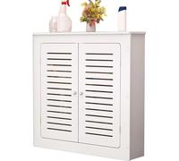 Modern White Radiator Cover - Heating Cabinet & Storage Shelf with 2 Doors Stylish Vertical Slats Ideal for Living Room & Bathroom Decorative Floor Cabinet