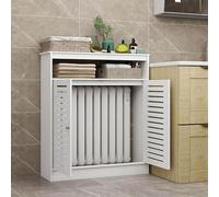 Modern White Radiator Cover with Louvered Grill & 2 DoorsStylish Heating Cabinet for Living Room Wood Design to Conceal Pipes & Clutter SpaceSaving Solution (L31.4xH39.3xT9.8in)