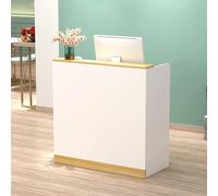 Modern White Reception Desk with Lockable Drawer Stylish Front Counter for Retail Checkout Wooden Office Computer Table for Salon & Convenience Store