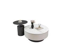 Modern White Round Marble Coffee Table with Hidden Drawers, Contemporary Stone Accent & Cocktail Table for Living Room, & Office (80cm Set)
