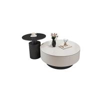 Modern White Round Marble Coffee Table with Hidden Drawers, Stylish Stone Accent Table for Living Room, & Office (80cm Set, White B)