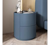 Modern White Round Solid Wood Nightstand with Double Ders, Minimalist Design for Bedroom, Haze Blue Color, Cact Size, Slish Sto Solut for Smals