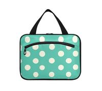 Modern White Rounds Dots Teal Hanging Travel Bag for Men with Hook, Designer Chic kit Bag for Men for Travel Must Haves Trip maletín para maquillaje L