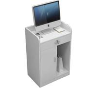 Modern White Small Reception Desk with Lockable Drawers - Curved MDF Front Counter for Salon, Office, Checkout & Retail Spaces, 100x40x92cm